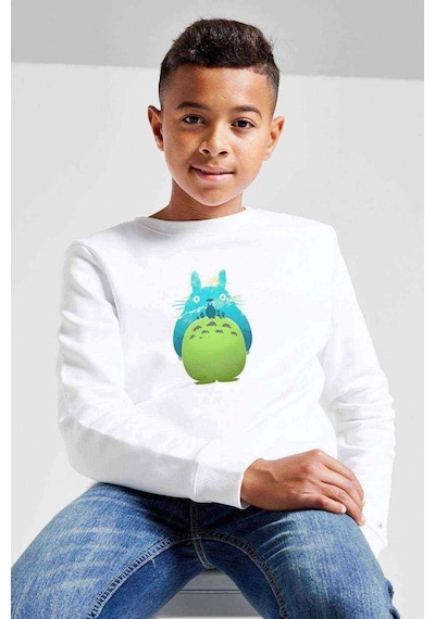 Tshirthane Komşum Totoro Baskılı Unisex Çocuk Beyaz Sweatshirt (534769808)