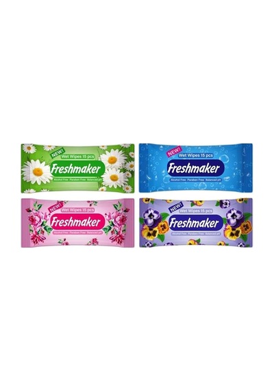 Freshmaker Islak Cep Mendil - Alkolsüz ve Ph Dengelenmiş - Çiçeksi Kokular - 15 Adetlik 36 Paket