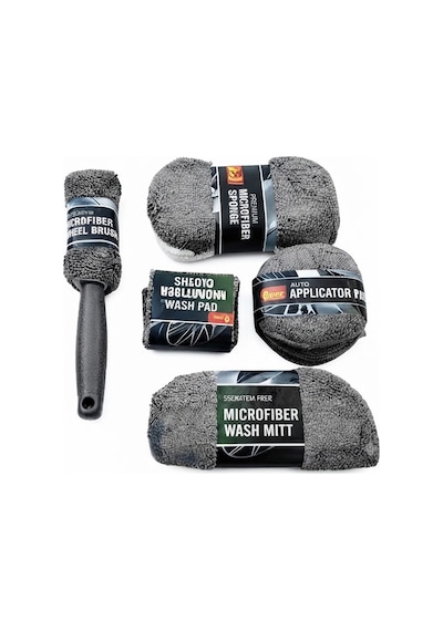 Profesyonel Oto Araç Temizleme Seti Mikrofiber Oto Yıkama Bakım Kiti Gri 9 Parça