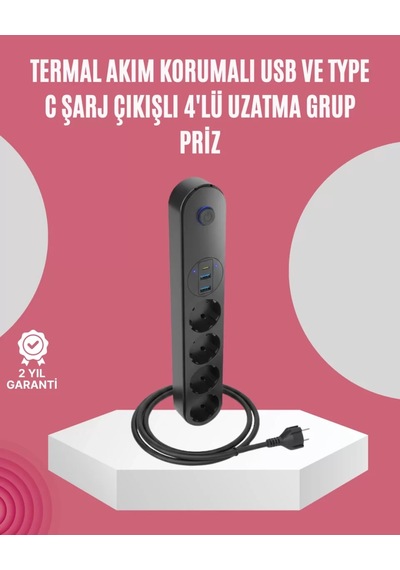 Led Anahtarlı Akım Korumalı Çoklu Priz 4 Priz 3 Usb Girişli Diğer