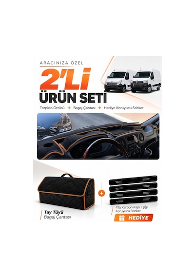 E-biz Renault Master 2011-2021 Uyumlu Torpido Örtüsü + Tay Tüyü Çanta - Siyah-kahverengi - Re037