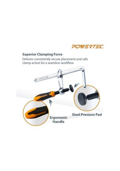 Powertec 71410 Mft Masa Ve Kılavuz Ray Sistemi İçin Hızlı Vidalı Kılavuz Ray Kelepçesi, 13,7 Cm Kapasite X 5,9 Cm Boğaz Derinliği - 2 Paket