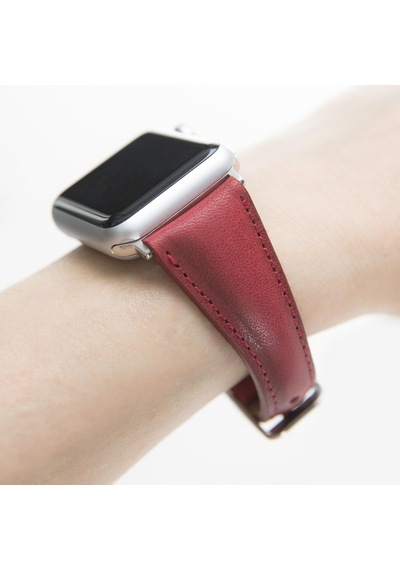 Bouletta Apple Uyumlu  Watch Deri Kordon 38-40-41 MM Ince Kırmızı