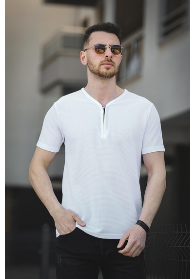 Ivy Otoban Kumaş Fermuarlı V Yaka Erkek Tshirt 001
