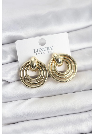 Gold Renk Pirinç Vintage Kadın Küpe Çok Renkli