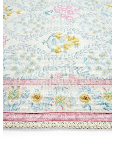 Cool Halı Daisy Krem Pembe Bohem Halı Dekoratif Vintage Otantik Çiçekli İnce Yıkanabilir Şönil Halı