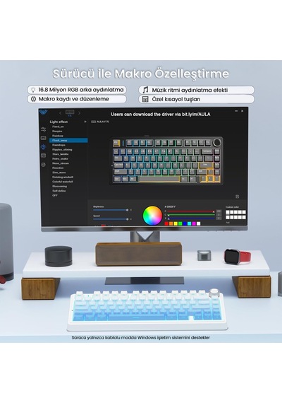 Aula F75 Mekanik Rgb Tkl Seiya Switch Kablosuz Makrolu Hot Swap Gaming Klavye Gradyan Mavi