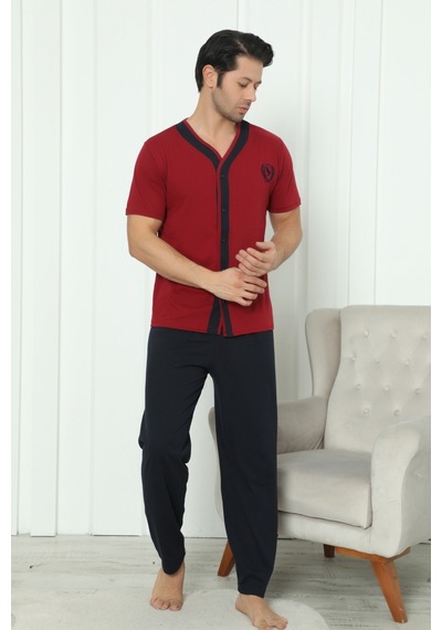 Wordex Falkom 8180 Pamuklu Penye Erkek Düğmeli Kısa Kollu Pijama Takımı Bordo Wordex Falkom 8180 Pamuklu Penye Erkek Düğmeli Kısa Kollu Pijama Takımı Bordo