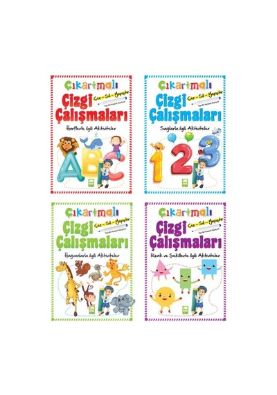 Çıkartmalı Çizgi Çalışmaları Seti 4 Kitap Çiz Sil Yapıştır