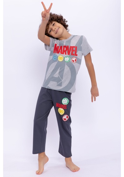 Avengers Marvel Erkek Çocuk Gri Kısa Kol Pijama Takım Grı Melanj