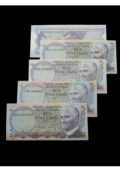6.emisyon 5 Türk Lirası Kağıt Koleksiyon Para . Numismatik, Antikalar, Hobi Hediye