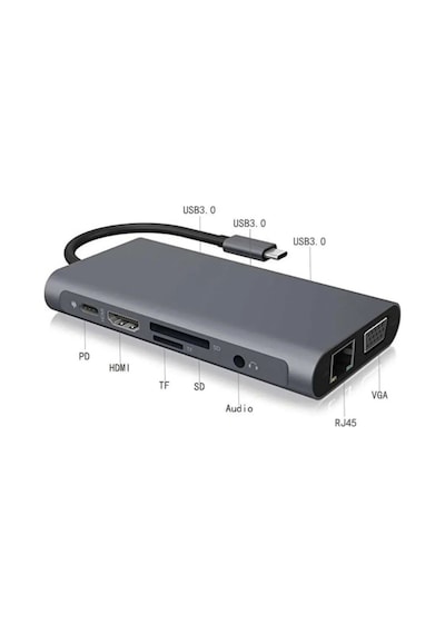 11in1 Type-c To Usb Hdmı 4xusb Rj45 Hdmi Vga Sd Tf Card Çevirici Adaptör