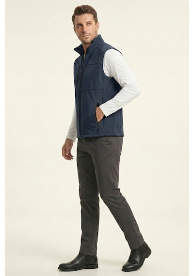 Genius Store Erkek Yelek Softshell Su Geçirmez Tam Fermuarlı Cepli Normal Kalıp Spor Yelek Lacivert