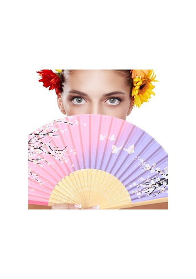 Beluga Yelpaze Bambu Kumaş Serinletici Vintage Pembe/lila Bahar Dalı Şık Dekorasyon Püsküllü Japon Yelpaze 0235