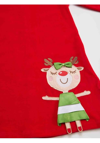 Denokids Yaramaz Geyik Kız Yılbaşı Kadife Kırmızı Elbise Kırmızı