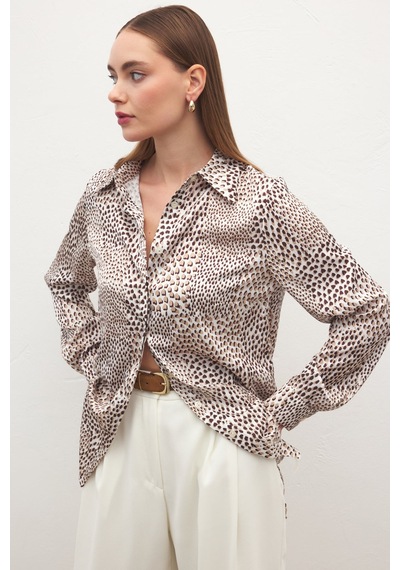 Sateen Desenli Klasik Gömlek - Kahve-137180 kahve