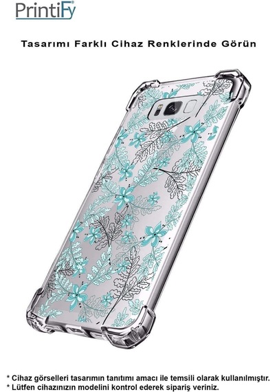 Samsung Galaxy A26 İle Uyumlu Floral Su Yeşili Baskılı Şeffaf Köşe Korumalı Antişok Kılıf