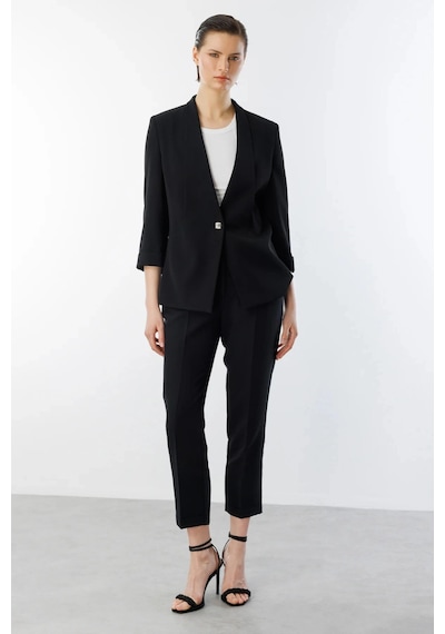 Ekol Kadın Tek Düğmeli Siyah Blazer Ceket 04128 Siyah
