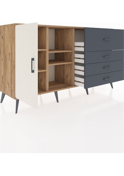 Kronos Konsol 4 Raflı 4 Çekmeceli Tek Kapaklı 176x59x99 Çam-ayta Çam-aytaşı/antrasit Kronos Konsol 4 Raflı 4 Çekmeceli Tek Kapaklı 176x59x99 Çam-ayta Çam-aytaşı/antrasit