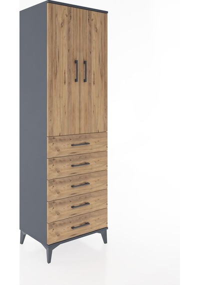 Hyperion Dolap 3 Raflı 5 Çekmeceli 2 Kapaklı 60x44x195 Antras... Antrasit