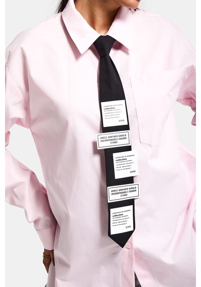 Itsbasic Kadın Pembe Renk Oversize Kravatlı Özel Tasarım Bol Kesim Gömlek