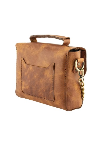 İsme Özel Çıtçıtlı Zincirli Küçük Boy El Omuz Çantası - %100 Deri - Ac03001 - Camel Camel