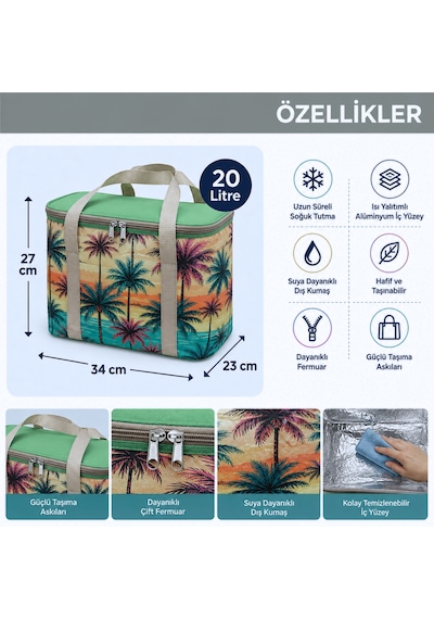 20 Lt Termal Çanta-plaj Ve Piknik İçin Soğuk Tutan Desenli Buzluk Çanta-482 Çok Renkli