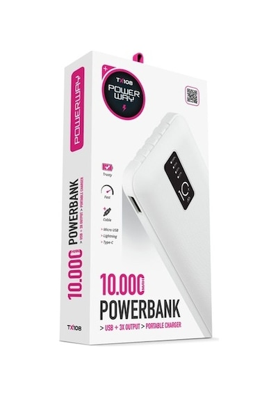 Powerway 10.000 Mah Dijital Göstergeli Kablolu İnce Tasarim Powerbank Tx108