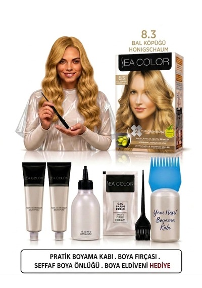 Sea Color Set Saç Boyası 8.3 Bal Köpüğü 2 Li+pratik Boya Kabı