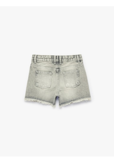 Koton Cepli Bol Kesim Püsküllü Paça Pamuklu Jean Şort Gri 6skg40043ad