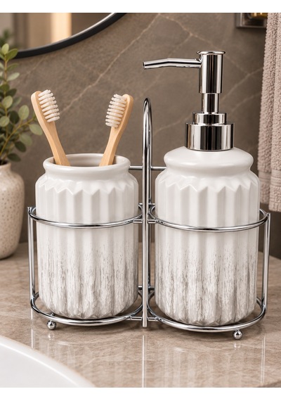 3 Parça Liva Banyo Seti - Beyaz Gümüş-7604 Çok renkli