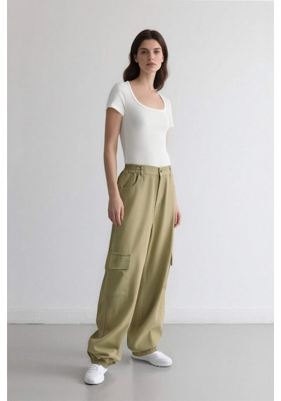 DeFacto Coool Jogger Pantolon Gabardin Kumaş Normal Bel Basic Düz Kargo Cepli B0454AX24SPKH461