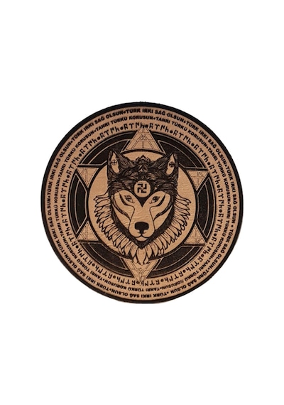 Şaman Kurt Tanrı Türkü Korusun Deri Peç - Arma - Leather Patch Çok Renkli