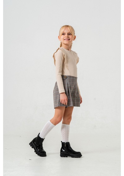 Smile Kids Apoletli Pileli Şortlu Kız Takım Bej