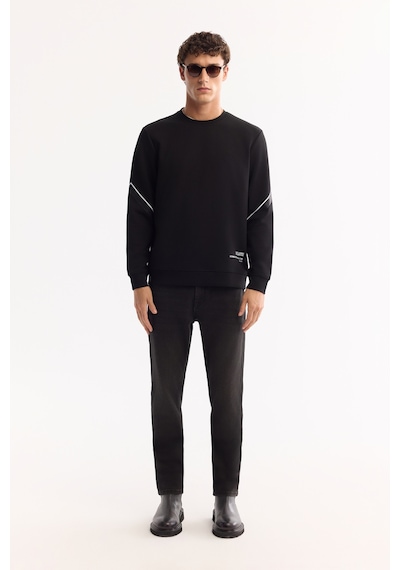 Avva Erkek Siyah Bisiklet Yaka Pamuklu Bi-stretch Baskılı Regular Fit Sweatshirt A52y1258