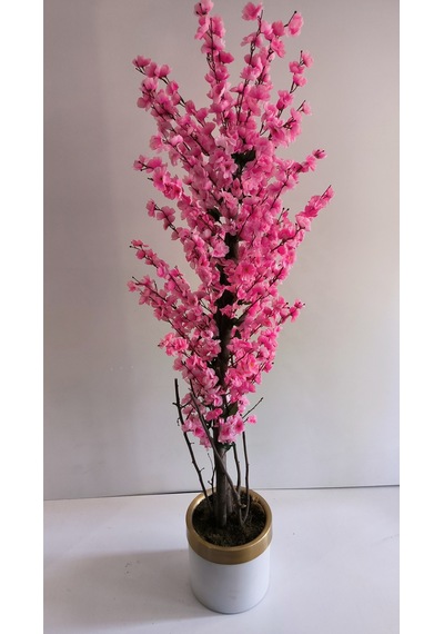 Rüzgar Yapay Çiçekçilik 30x30 Krem Gold Saksıda Bahardalı Ağacı Pembe