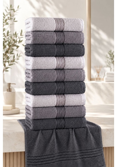 Alia Soft 50x90 Cm 10'lu El Ve Yüz Havlu Set Gri