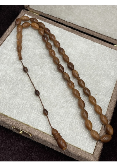 Sistemli Arpa Kesim Bal Kahvesi Doğal Kuka Tesbih 8x12 Mm Kahverengi
