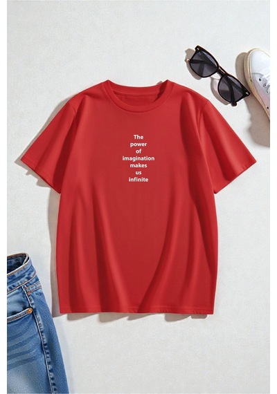 Uyguntarz Unisex The Power Of Baskılı Tasarım Tişört - 2'li Eşofman Takımı Kırmızı