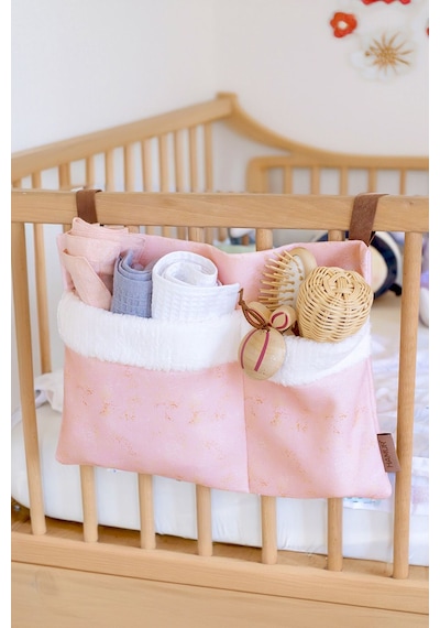 Pratik Askılı Organizer Bebek Arabası Beşik Kenar Fluffy Organizer Solid Pembe