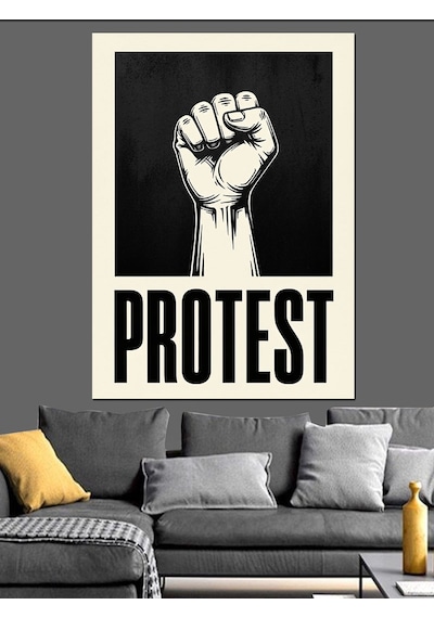 Ahşap Tablo Yumruk Protesto Afişi Yazı