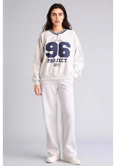 Defacto Oversıze V Yaka Baskılı Kalın Kumaş Sweatshirt G9597ax26spgr256 Gri-gr256