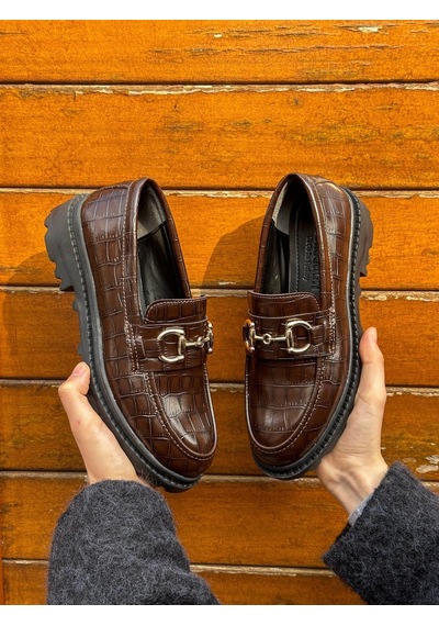 Erva'nın Butiği Kahve Kroko Magnus Toka Detay Kadın Loafer-5676 Siyah