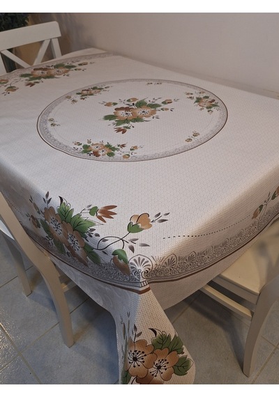 Dora Pano Elyaf Tabanlı Pvc Muşamba - Desenli Silinebilir 140 X 140 Hazır Masa Örtüsü Kahverengi