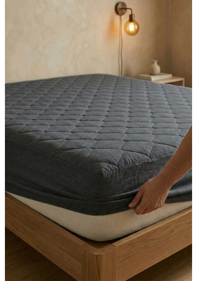 Yatak Alezi Pamuklu Kapitone Fitted Full Kenar Yatak Koruyucu Gri