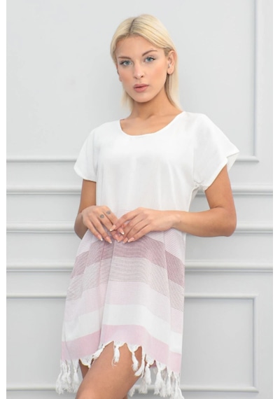 Trendol Fashion Life Peştemal Pamuklu Plaj Elbisesi, İpliği Boyalı Dokuma, Deniz Kabuğu Beyaz - Pembe Trendol Fashion Life Peştemal Pamuklu Plaj Elbisesi, İpliği Boyalı Dokuma, Deniz Kabuğu Beyaz - Pembe