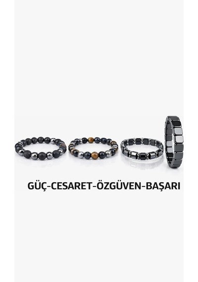 Morlisse Güç-cesaret-özgüven-başarı, 4'lü Doğaltaş Bileklik Seti Gri