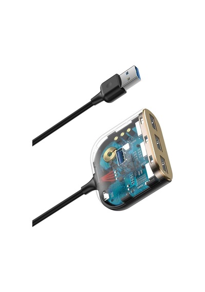 Lexroo Square Round 4in1 Usb Hub Adaptör Usb3.0 To Usb3.0 1+usb2.0 3 1m, Siyah