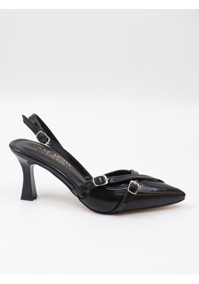 Nesilshoes Nesil Shoes Uraz 500 Siyah Rugan Çift Toka Kadın Sandalet