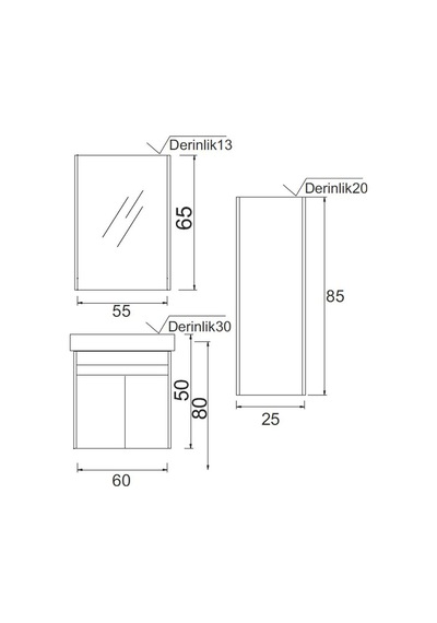 Denko Natalia 60 Cm Mdf Antrasit Gri Banyo Dolabı Takımı + Boy Dolabı Antrasit